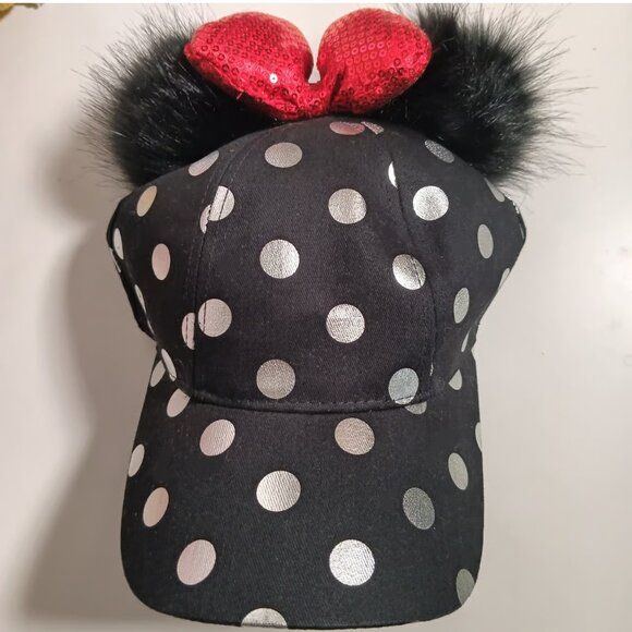 Disney Parks Minnie Mouse Ears with Bow Baseball Hat Black Red - Picture 2 of 8